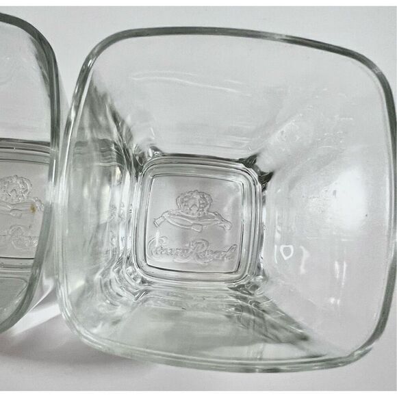 CROWN ROYAL Whiskey Square Glasses W/ Logo Embossed In The Bottom Set of 2 - Picture 3 of 5